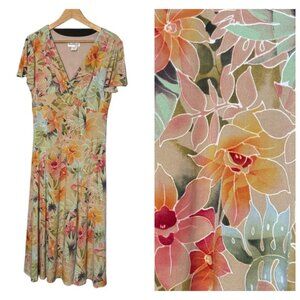 Y2K NorthStyle Babydoll Flutter Sleeve Floral Stretch Midi Dress Made in USA MED